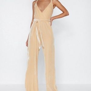 Nasty Gal Nude Stay in Touch Velvet Jumpsuit